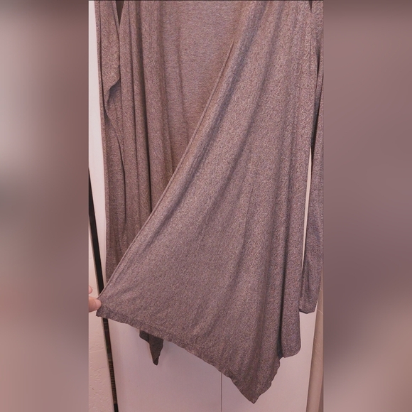 Philosophy Wrap Cardigan Gray Faux Leather Shoulder Patches Size Large Open Knit - Picture 3 of 11